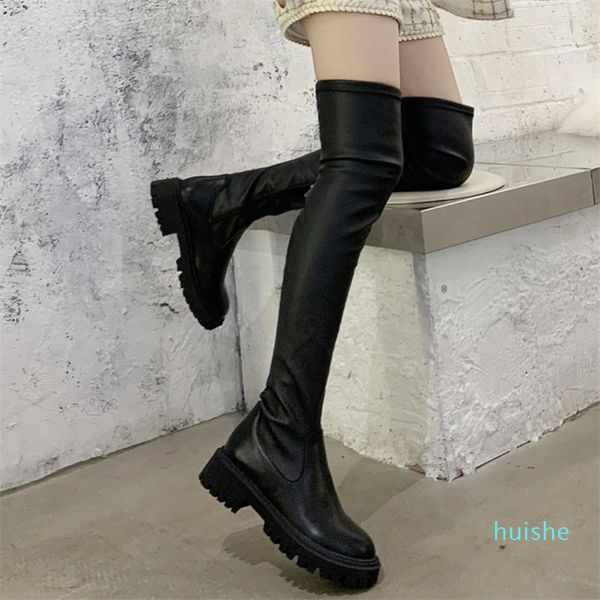 Boots Punk Style Women Size Big Size 3543 Sexy sobre o joelho Ladies Winter Shoes Plataforma Mid Heel Taxa 221123