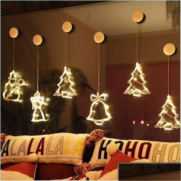 Decora￧￵es de Natal Decora￧￵es de Natal Luzes decorativas Estrela Angel Snowman Fairy String Curtain Janela Decor com MyLarbagshop Dh9ko