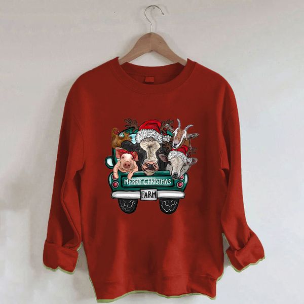 Damen Hoodies Sweatshirts Pullover Bauernhof Tiere Weihnachten Sweatshirt Mehrfarbig Lose Übergroße Tops Baumwollstoff 221124