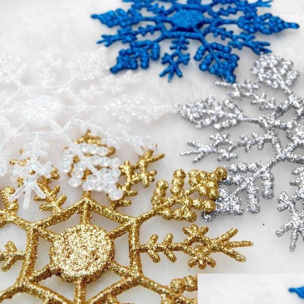 Decorações de Natal Decorações de Natal 12pcs/lotes Glitter Snowflake Ornamentos de natal árvores pendurados pingentes de neve artificial Dh6nw