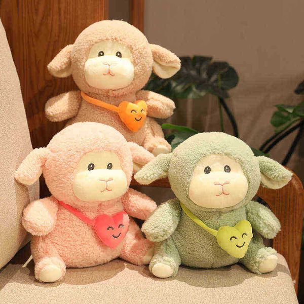 Kawaii Plush 2025см Smile Sheep Sheep с рюкзаком супер мягкие объятия овечьи игрушки домашний декор для детей рождения Рождественские подарки J220729