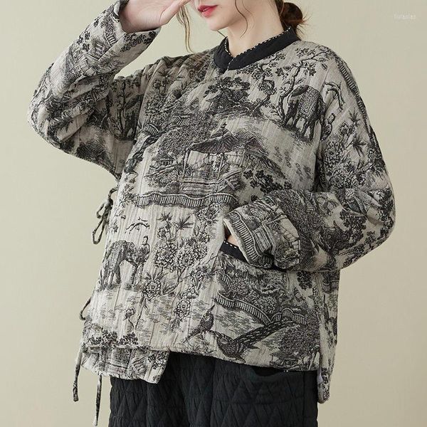 Женские траншевые пальто китайский стиль винтажный ватный ватный прокладка для женской зимней одежды Большой размер.