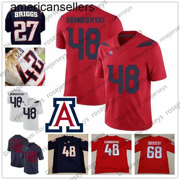 NCAA Wildcats # 68 Tedy Bruschi 48 Rob Gronkowski 42 Brooks Reed 27 Lance Briggs Blu Navy Rosso Bianco Maglia da calcio vintage riprovata