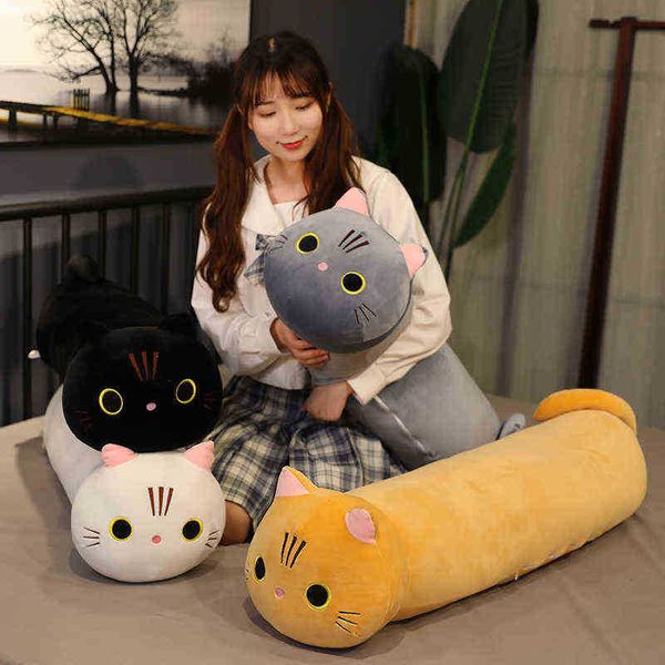 Giocattoli di peluche Gatto animale Kawaii Creativo Lungo Peluche Ufficio Pausa pranzo Borsone Dormire Cuscino Riempito Bambola regalo per bambini J220729