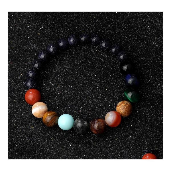 Perlen mattierter Naturstein Acht Planeten Strang Armband Universum Galaxie Sonnensystem Armbänder für Männer Schmuck Geschenk Drop Lieferung Dhgo5