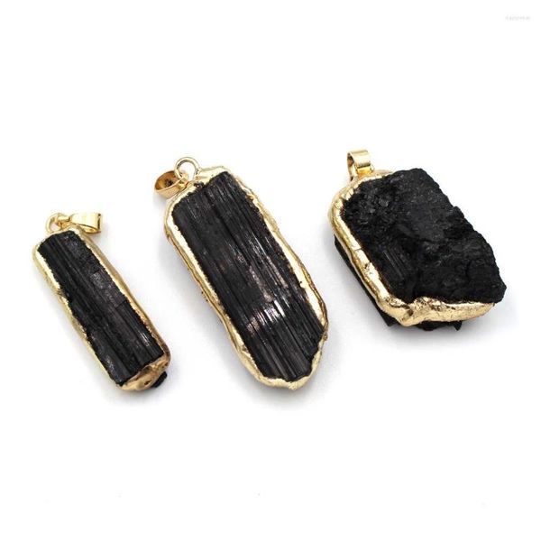 Подвесные ожерелья 5pcs нерегулярные натуральные черные турмалиновые каменные подвески заклинают золото, покрытое сырой рудой, энергия