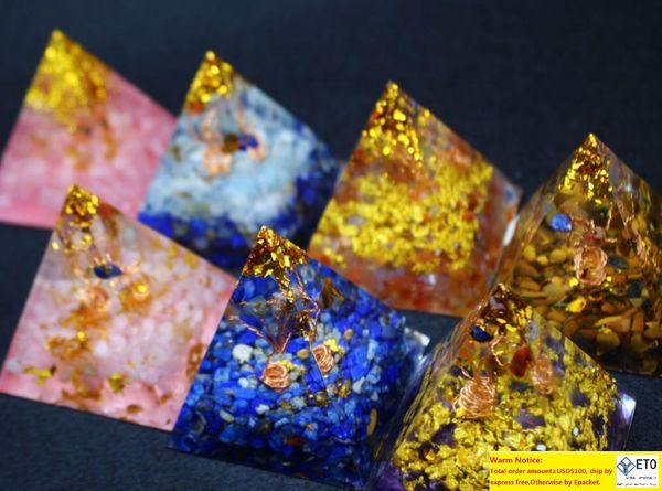 Healing Crystal Orgone Pyramid Stone Fatto a mano in resina Chakra Decorazione domestica Generatore di energia per la meditazione Reiki