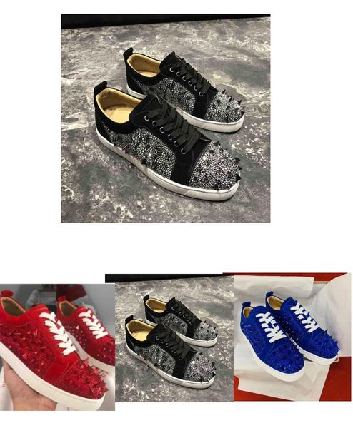 Kleiderschuhe Leisure Sneakers Luxus hochhackige Schuhe rot gestellte klassische modische Leder-Diamant-Stollen Designer Hochzeitsfeier 35-47 Männer und Frauen EU