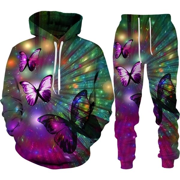 Mulheres duas peças calças conjunto 3d hoodies calças terno feminino lazer suor plus size roupas para mulher 221123