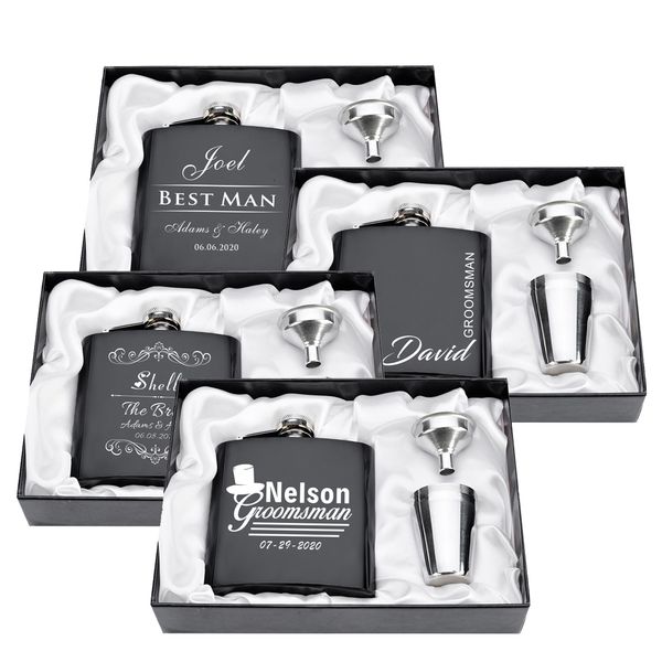 Outros suprimentos de festa do evento Flask personalizado 6oz quadril aço inoxidável grave homem Groom Gift Box Packing Wedding personalizado 221124