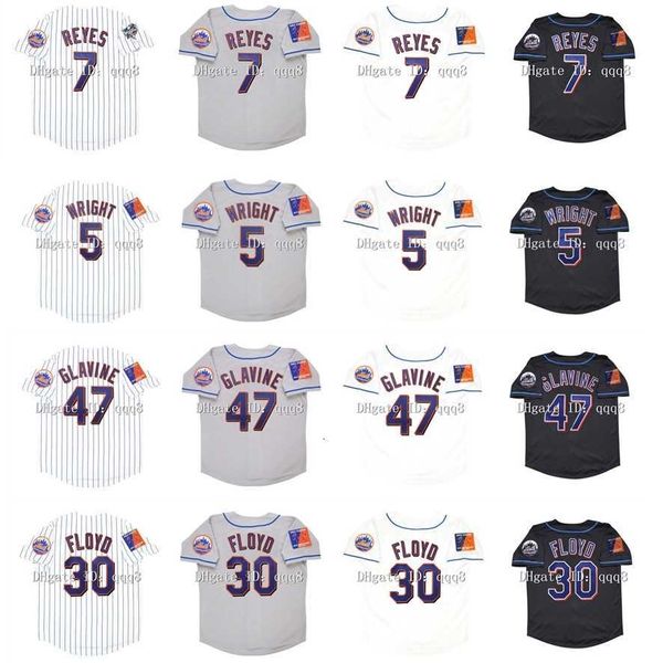 Baseball College Use Vintage 2004 Jersey de beisebol 5 David Wright 7 Jose Reyes 47 Tom Glavine 30 Cliff Floyd Shea 40th Patch White Grey Black Jerseys