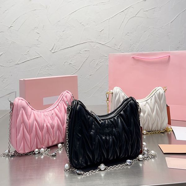 Desiner Borsa a catena plissettata Borsa hobo Borsa a tracolla con strass Borse a tracolla Borse da donna Borsa mini Borsa in pelle Tracolla rimovibile Cerniera Tote Borse da sera Lettera di moda