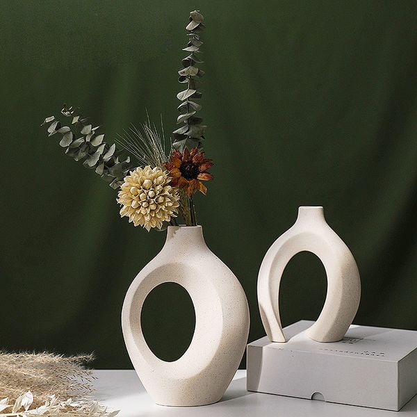 Vaso de cerâmica nórdica decoração de casamento de chá de bebê branco artesanato de flores foscas para a sala de estar decoração de casa 8 pares