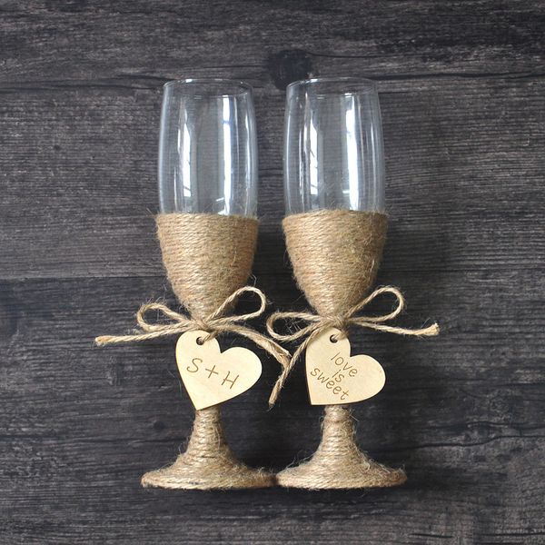 Copos de vinhos Conjunto de 2 copos de casamento personalizados de casamento personalizado flautas de champanhe rústico copos de champanhe casais presentes de casamento 221124