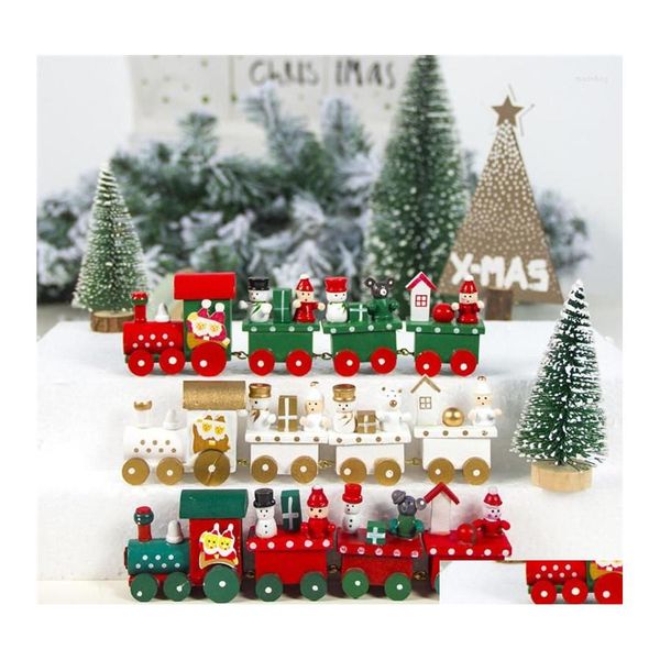 Decora￧￵es de Natal Decora￧￵es de Natal 2022 Trein Toy Small Santa Wooden Ornament Toys Gift Kid Crian￧as Presentes Decora￧￣o de mesa DHPSD