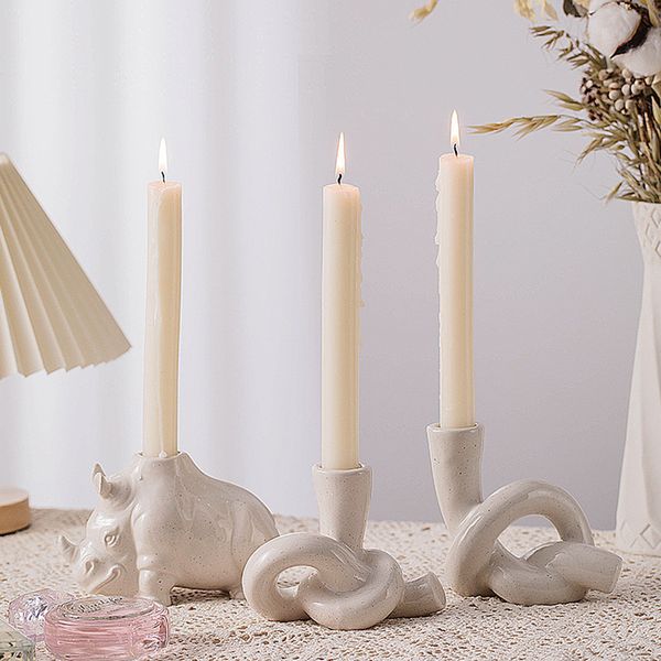 Mode Einfache Keramik Kerzenhalter Weiß Plain Kerzenhalter Kunsthandwerk Für Hochzeit Hause Tisch Mittelstücke Ornament