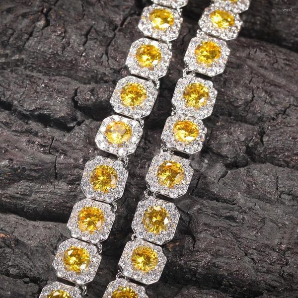 Anhänger Halsketten Kupfer Set Zirkon Kristall Zucker Halskette Trendsetter Persönlichkeit Rosa Gelb Diamant Iced Out Kubanische Kette