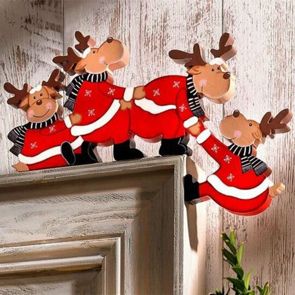 Decorações de Natal Decoração da moldura de porta de madeira Papai Noel Claus Elk Craft Decor de Natal Decoração 221123