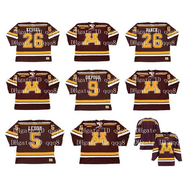 College Hokey Vintage Gophers Jersey giyiyor 26 Vanek 26 Phil Kessel 9 Kyle Okposo 5 Nick Leddy Özel Herhangi Bir İsim Numarası Hokey Formaları