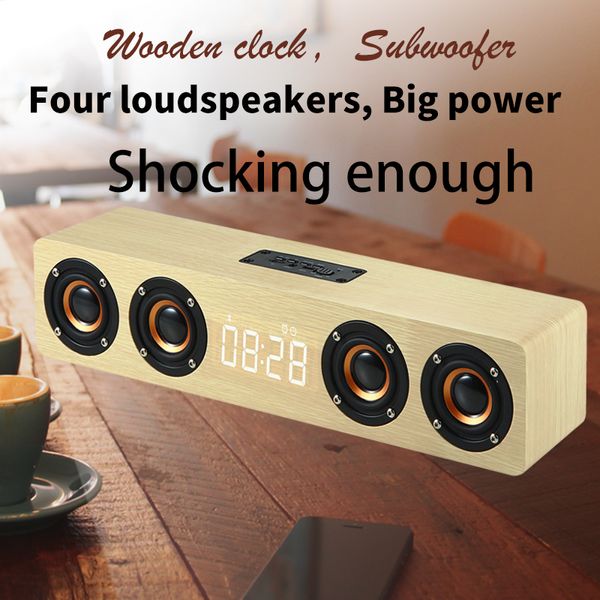 20W Ahşap Kablosuz Bluetooth Hoparlör TV Soundbar HiFi Stereo Surround LED Ekran Müzik Hoparlörü FM Radyo Çalar Saat Aux W8C