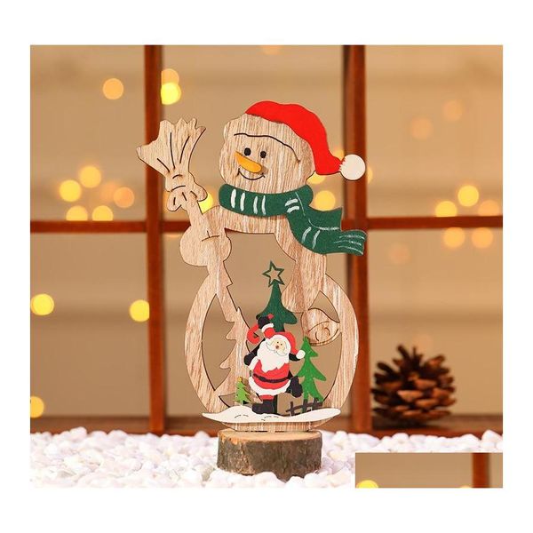 Decorazioni natalizie Decorazioni natalizie Albero di Natale in legno Pupazzi di neve Design Ornamenti per la tavola Anno Decorazioni per feste Forniture piccolo regalochri Dhewg