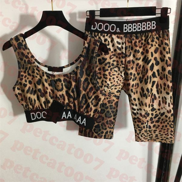 Женская йога -костюма леопардового печати бикини модные шорты буквы ленты ленты