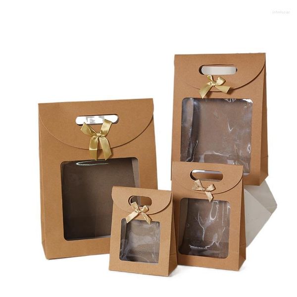 Confezione regalo 10 PZ/LOTTO Finestra Sacchetto di carta marrone Sacchetti per imballaggio Coperchio scatola all'ingrosso Fai da te Clamshell S M L