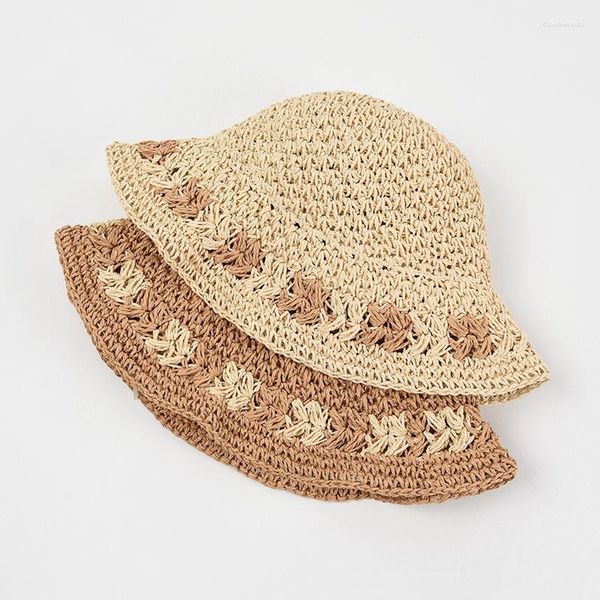 Sombreros de ala ancha moda mujer 2022 visera de paja flor sombrero de ganchillo al aire libre plegable vacaciones jardinería playa gorra de sol Accesorios
