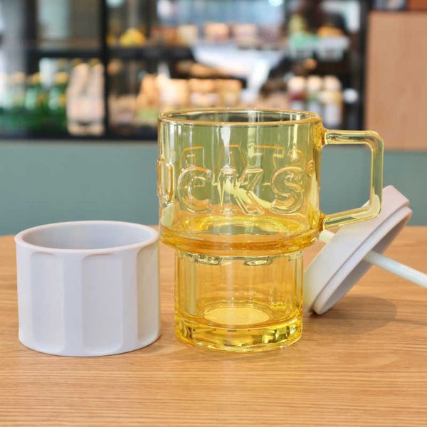 Starbucks Caneca Feliz Camping Series Design Color Color Design de grande volume Vidro de vidro com capa Vacuum Cup FR82