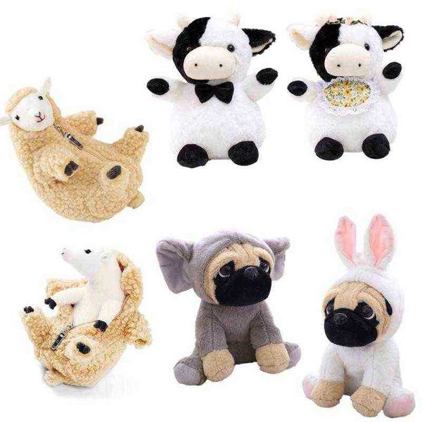 Schöne gefüllte Schaf-Kuh-Welpen-Puppe spielt weiche gefüllte Plüschtiere, lustige Dressing-Haustiere, Pop-Simulation, Lamm für Kinder, Geschenke J220729