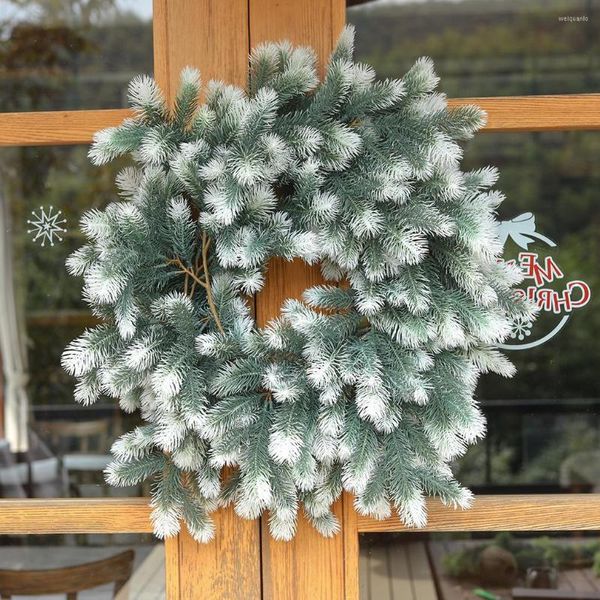 Flores decorativas de natal Artificial neve de neve agulhas de pinheiro decorações de guirlanda foir folhas verdes plantas grinaldas videiras para escadas em casa