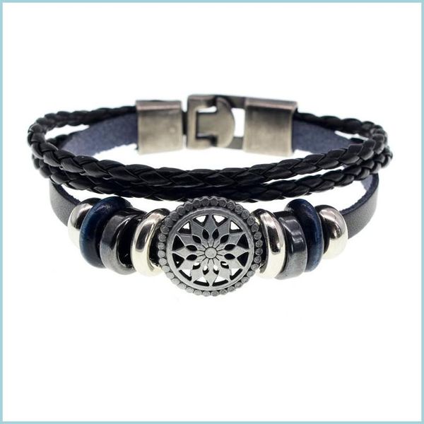 Andere Armbänder Neues Armband Vintage Punk-Stil Männer Mtilayer Schwarz Braun Lederarmbänder Manschette Geflochtener Armreif Geschenk Drop Deli Dhgarden Dhytw