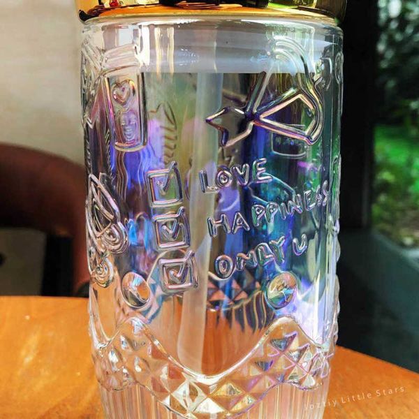 2021 Starbucks Соломенная кружка на День святого Валентина Dazzle Color Crown Glass Transparent Relief Mermaid Coffee Ice Cup 18 унций 87RM