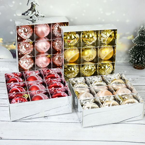 Decorações de Natal 9pcsbox Tree Pinging Red Gold Rose Rose Champagne Ball Gifts Home 221123