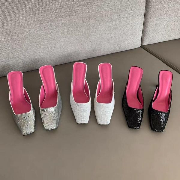 Slippers Fashion Women Sandals White Silver Black Summer Party Pumps Тонкие высокие каблуки.