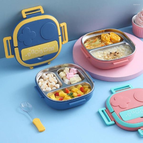 Set di stoviglie in acciaio inossidabile 304 a forma di robot portatile per bambini Student Lunch Box Outdoor Camping Picnic Bento Container Dinner