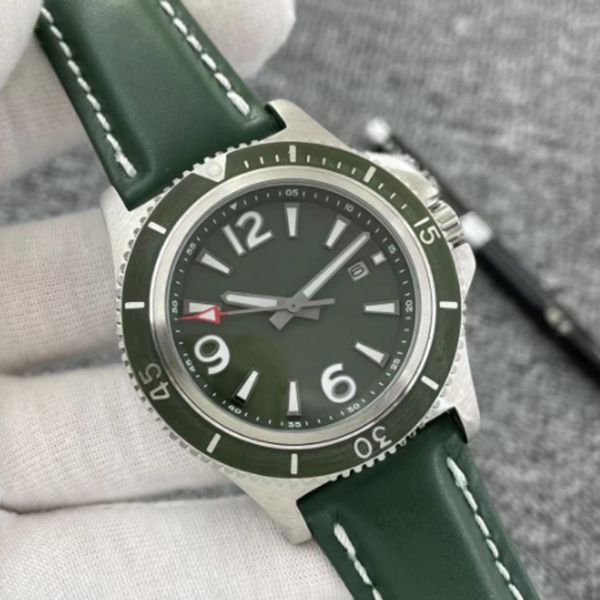 Dial verde de qualidade relógios de patrimônio superoceano Movimento mecânico automático Relógio de couro Clasp Flop