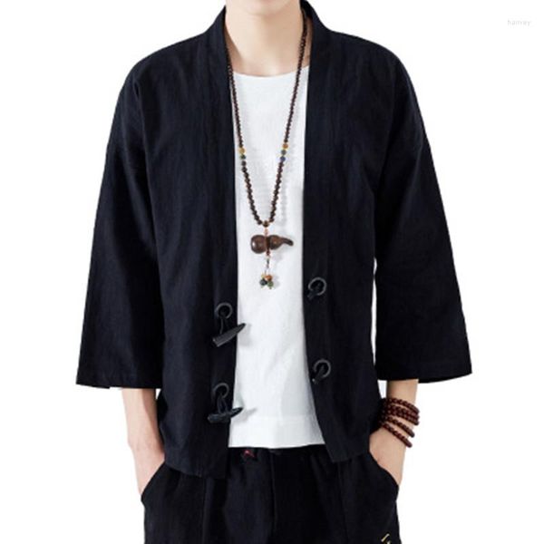 Herrenjacken Chinesischen Stil Lose Kimono Sommer Männer Baumwolle Und Leinen Freizeitjacke Herren Dünne Strickjacke Männliche Taste Oberbekleidung Markenkleidung