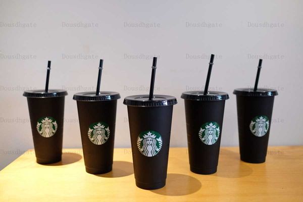 5pcs Starbucks 24oz/710ml Tumbler de pl￡stico reutiliz￡vel Driving Black Drink