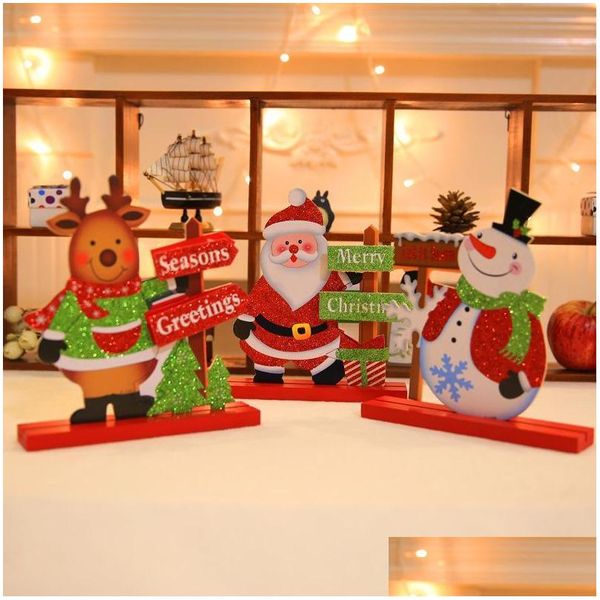 Decorazioni natalizie Decorazioni natalizie Creativo Lettera inglese in legno Babbo Natale Pupazzo di neve Mini ornamento Giocattolo regalo Decorazioni per la casa Dh9C7