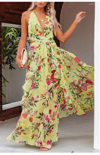 Vestidos casuais Vestido Sexy Volto Backless Backless 2022 Summer Mulheres Sleeseless Club Party Long Maxi Tunic Beach