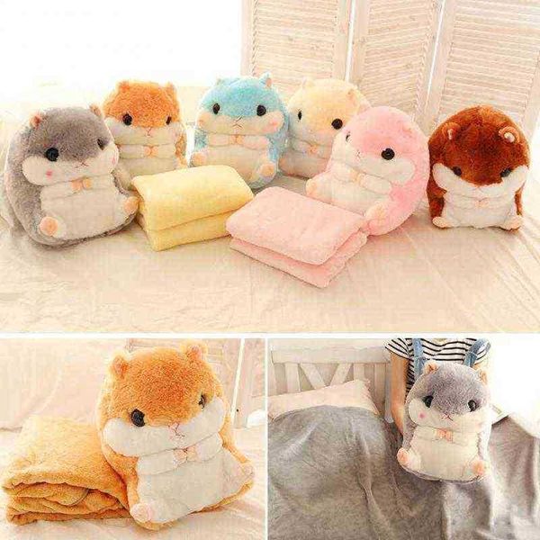 Travesseiro de pel￺cia de hamster fofo com cobertor Cuddle Mouse Animals Pop Pillow Summer Summer Cool Conditioning Baby Blain J220729