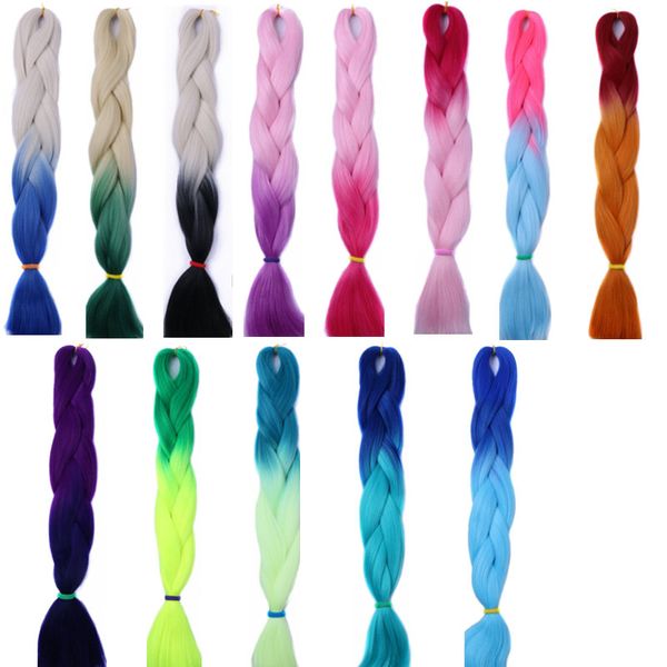 Estensioni dei capelli intrecciate all'uncinetto all'ingrosso Bulk 24 pollici 100GOmbre Trecce jumbo sintetiche a due colori