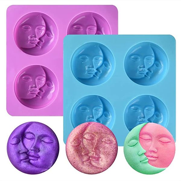 Sun Moon Face Stampo per sapone in silicone Bomba da bagno fatta a mano Candela Budino Torta di gelatina Cera Artigianato in resina Forniture per la produzione di sapone MJ1171