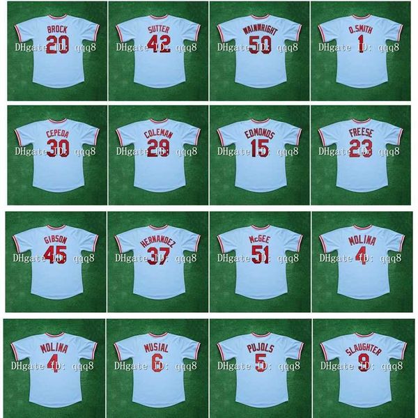 Üniversite Beyzbol 1982 Retro Ozzie Smith Jersey 45 Bob Gibson 20 Lou Brock 30 Orlando Cepeda 29 Vince Coleman 15 Jim Edmonds 23 David Freese 37 Keith