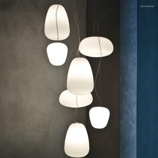 Lampade a sospensione Lampada semplice con cavo in vetro bianco, sfera lattiginosa, luci sospese, camera da letto, filo, nuvola