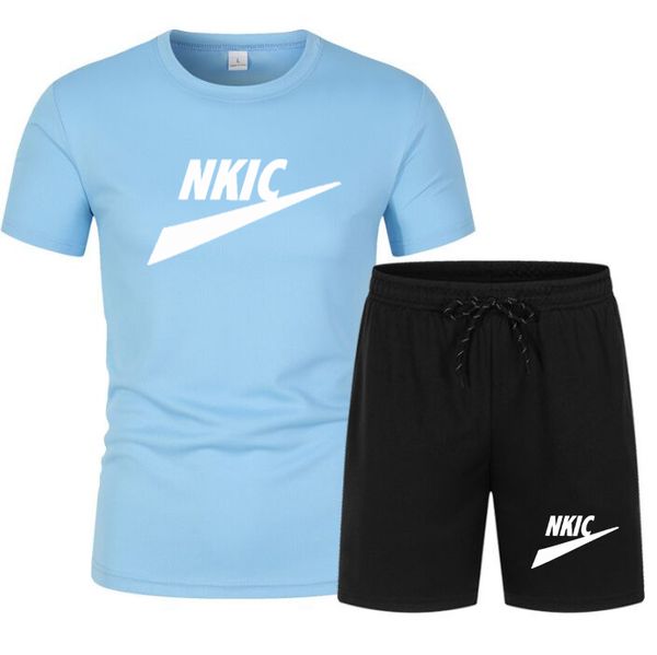 Шорты футболки Летняя мода для мужчин Установите два куска черного спортивного костюма хип-хоп уличная одежда.