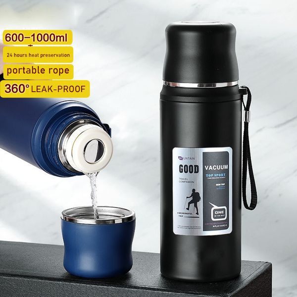 Bottiglie d'acqua 1000 800 Tazza termica da 600 ml Tazza termica in acciaio inossidabile 304 Thermos sottovuoto per esterni Grande capacità 221124