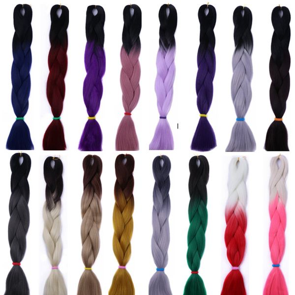 Ombre Jumbo de ombre por atacado Bulk Bulk Two Color Yaki Braids Extensões de cabelo 24 polegadas 100g