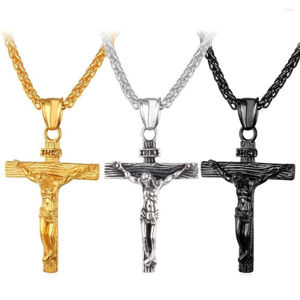 Kolye Kolyeler Collare Inri Crucifix Çapraz Kolye Altın/Gül Altın/Siyah Tabanca Renk 316L Paslanmaz Çelik Zincir Erkek Mücevherler İsa Parçası